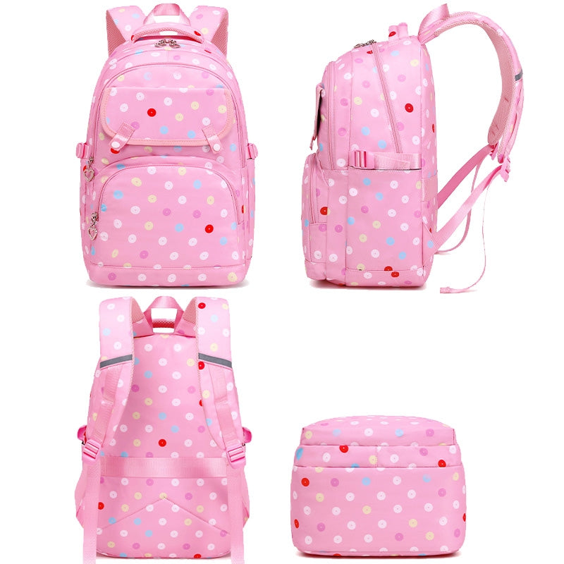 Kids Backpack With Lunch Box School Backpacks - Black Purple Pink Book Bags For Boys Girls Polka Dot Multifunction
