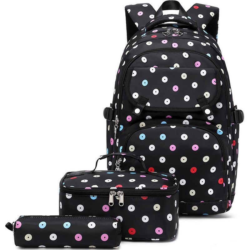 Kids Backpack With Lunch Box School Backpacks - Black Purple Pink Book Bags For Boys Girls Polka Dot Multifunction