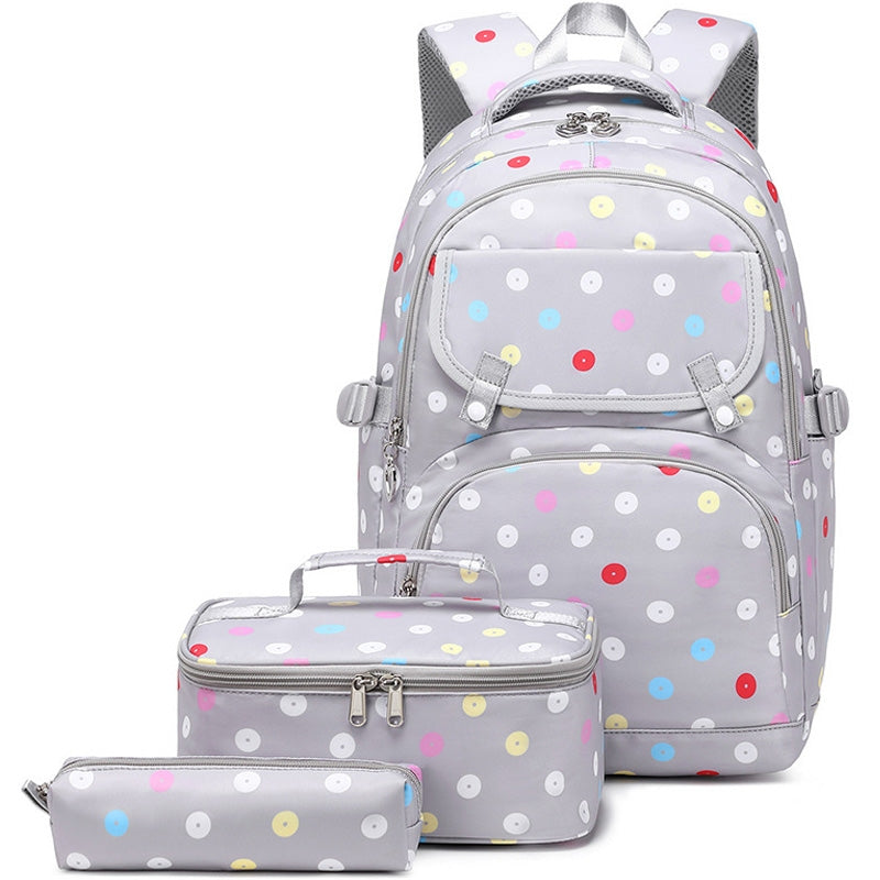 Kids Backpack With Lunch Box School Backpacks - Black Purple Pink Book Bags For Boys Girls Polka Dot Multifunction