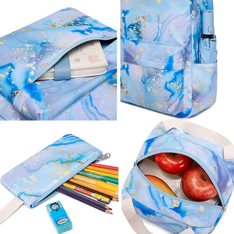 Kids Backpack With Lunch Box School Backpacks - Blue Purple Pink Book Bags For Boys Girls Teen Set With Lunch Box Pencil Case Casual Daypacks