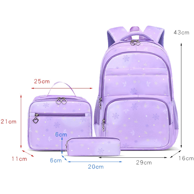 Kids Backpack With Lunch Box School Backpacks - Black Purple Pink Book Bags For Boys Girls Campus Backpack Set Snowflake Pattern BookBag
