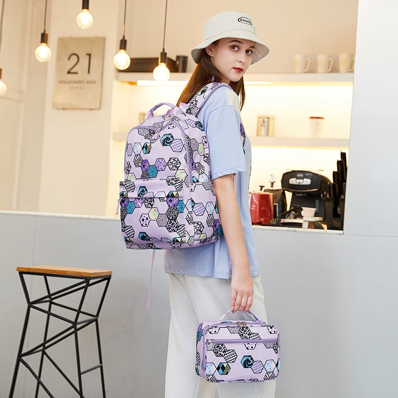 Kids Backpack With Lunch Box School Backpacks - Black Purple Pink Book Bags For Boys Girls 2pcs Backpacks Set Primary High School Book Bag Insulated Lunch Bag