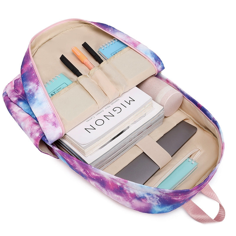 Kids Backpack With Lunch Box School Backpacks - Purple Pink Book Bags For Boys Girls Galaxy School Backpack Set