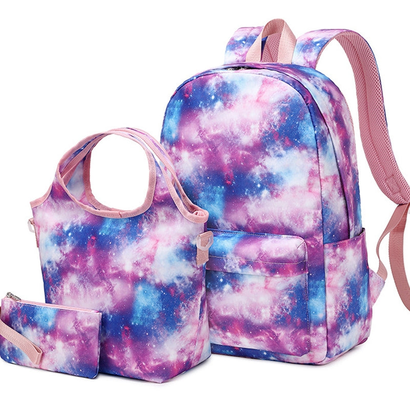 Kids Backpack With Lunch Box School Backpacks - Purple Pink Book Bags For Boys Girls Galaxy School Backpack Set