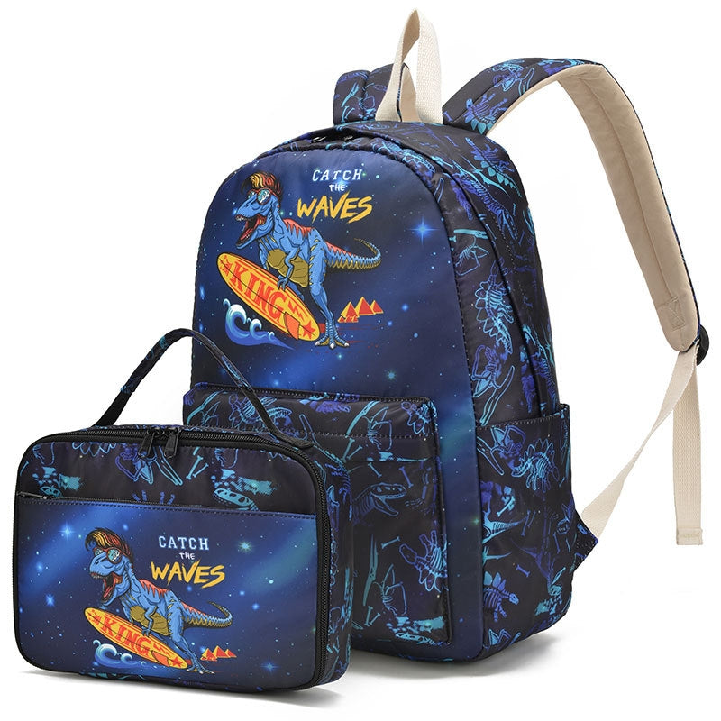 Kids Backpack With Lunch Box Dinosaur School Backpacks - Blue Purple Green Book Bags For Boys Girls With Lunchbox Grade 1-6th BookBag