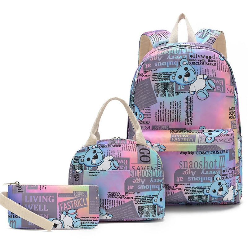 Kids Backpack With Lunch Box Dinosaur School Backpacks - Blue Purple Green Book Bags For Boys Girls With Lunchbox Grade 1-6th BookBag
