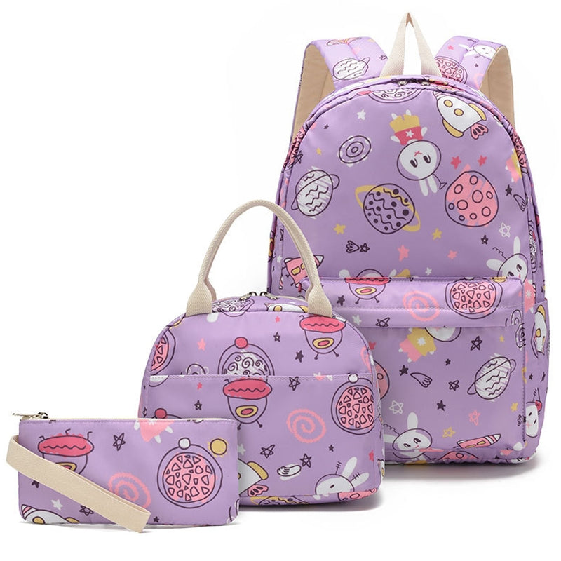 Kids Backpack With Lunch Box Dinosaur School Backpacks - Blue Purple Green Book Bags For Boys Girls With Lunchbox Grade 1-6th BookBag