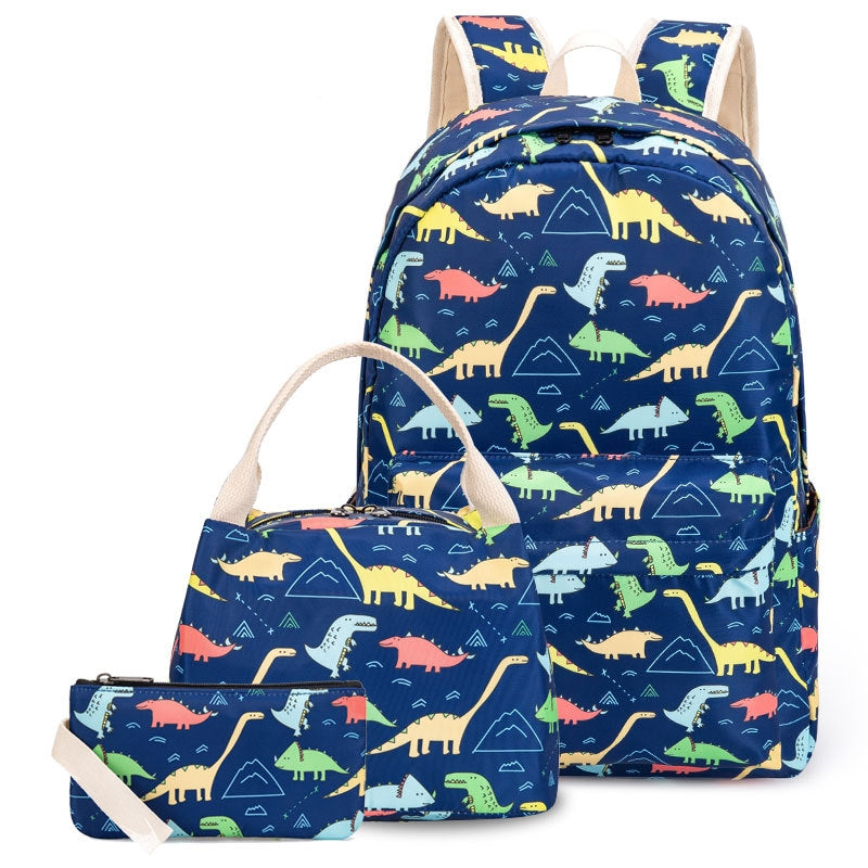 Kids Backpack With Lunch Box Dinosaur School Backpacks - Blue Purple Green Book Bags For Boys Girls With Lunchbox Grade 1-6th BookBag