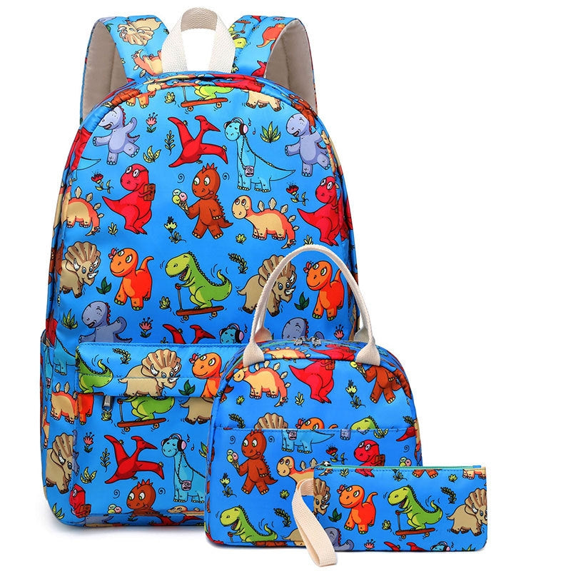 Kids Backpack With Lunch Box Dinosaur School Backpacks - Blue Purple Green Book Bags For Boys Girls With Lunchbox Grade 1-6th BookBag