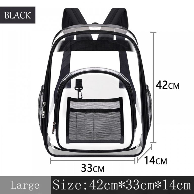 Kids Clear School Backpacks - Black Grey Purple Book Bags For Boys Girls Heavy Duty PVC Schoolbag For Children Students