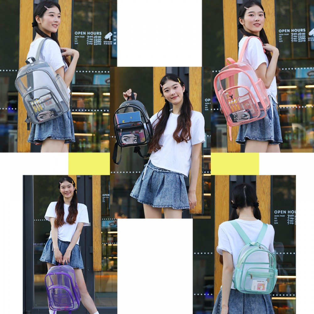 Kids Clear School Backpacks - Black Grey Purple Book Bags For Boys Girls Heavy Duty PVC Schoolbag For Children Students