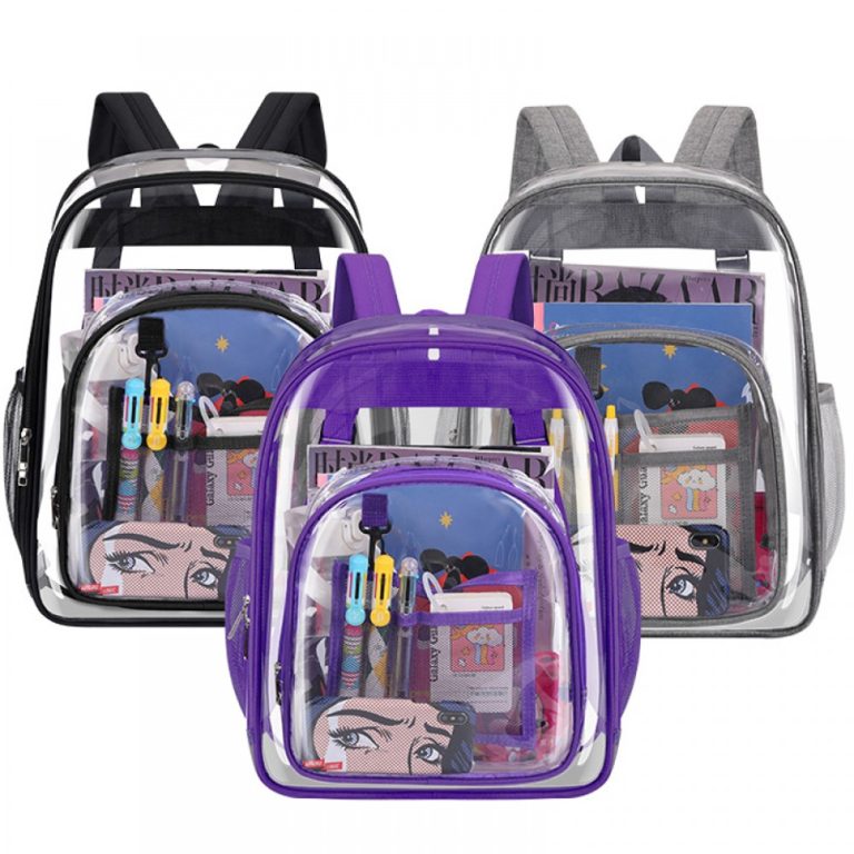 Kids Clear School Backpacks - Black Grey Purple Book Bags For Boys Girls Heavy Duty PVC Schoolbag For Children Students