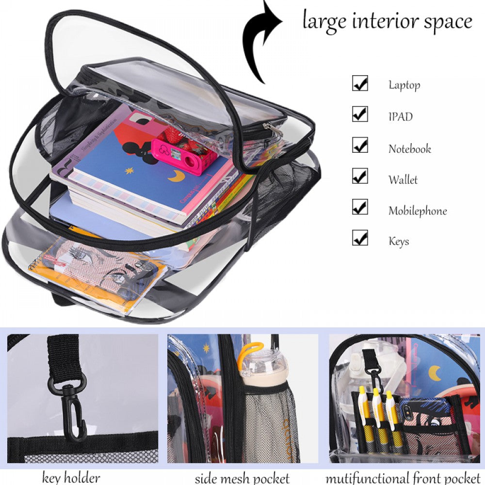 Kids Clear School Backpacks - Black Grey Purple Book Bags For Boys Girls Heavy Duty PVC Schoolbag For Children Students