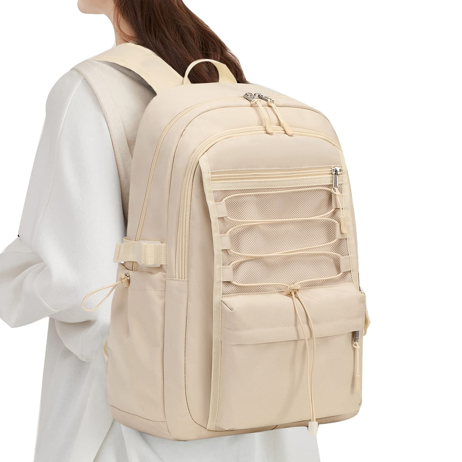 beige backpack with laptop sleeve Kids Mesh School Backpacks