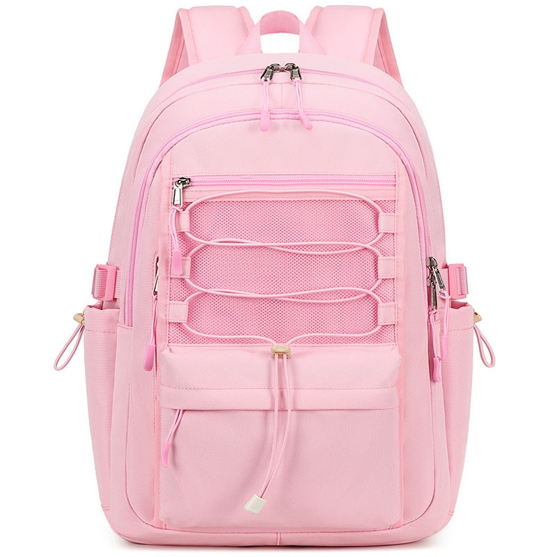 Kids Mesh School Backpacks Black Pink Beige Book Bags For Girls Clas