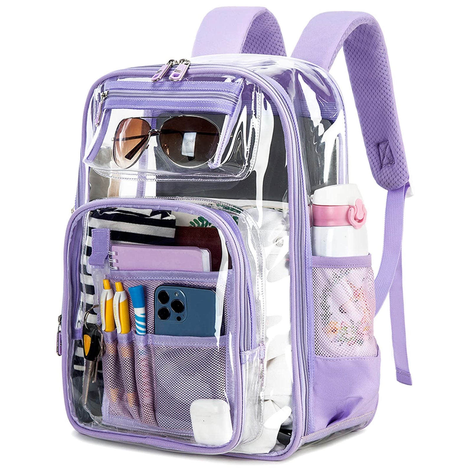 Kids Clear School Backpacks - Black Red Pink Book Bags For Boys Girls Heavy Duty TPU Quick Security Check See Through Transparent Travel Bag