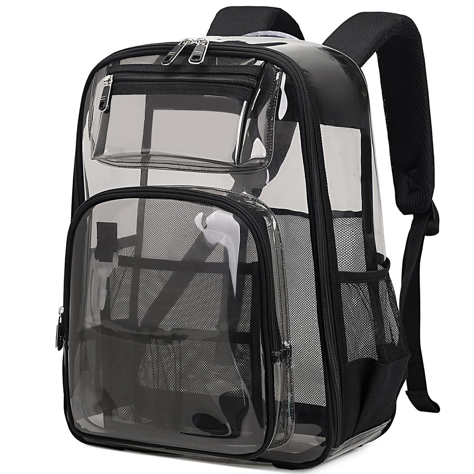 Kids Clear School Backpacks - Black Red Pink Book Bags For Boys Girls Heavy Duty TPU Quick Security Check See Through Transparent Travel Bag