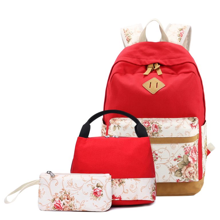 Kids Backpack With Lunch Box Floral School Backpacks - Pink Black Blue Book Bags For Boys Girls Sets Canvas With Lunch Bag Pencil Case