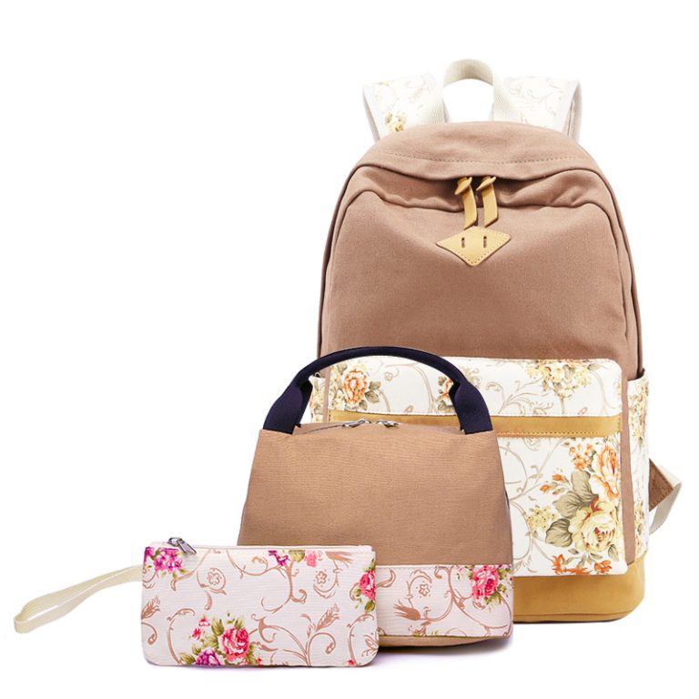 Kids Backpack With Lunch Box Floral School Backpacks - Pink Black Blue Book Bags For Boys Girls Sets Canvas With Lunch Bag Pencil Case
