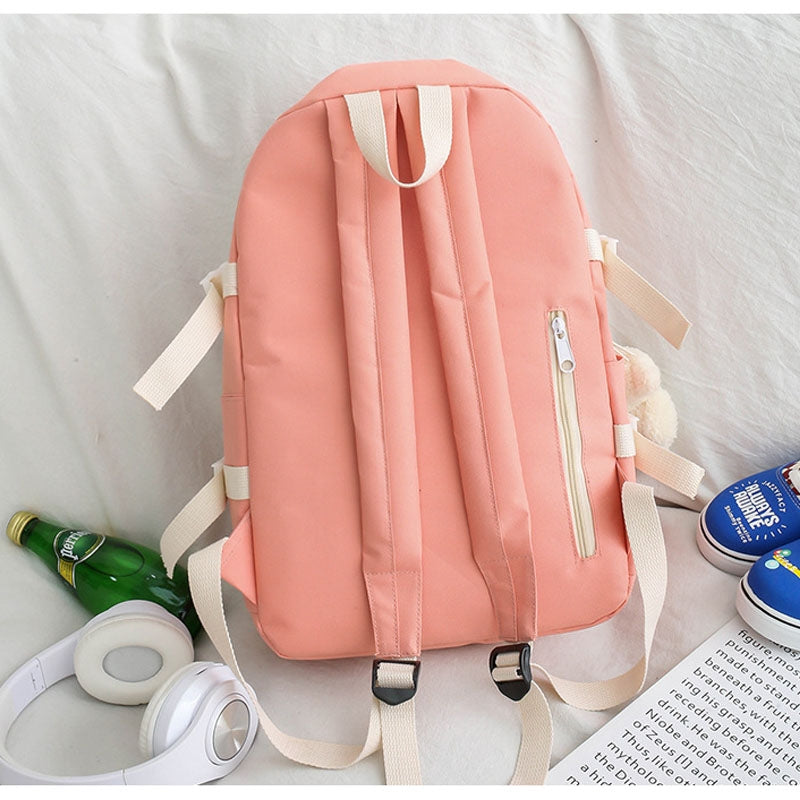 Kids Backpack With Lunch Box School Backpacks - Black Pink Green Book Bags For Boys Girls 5 Pcs Backpack Set Canvas Bookbag with Bear Pendant BookBag