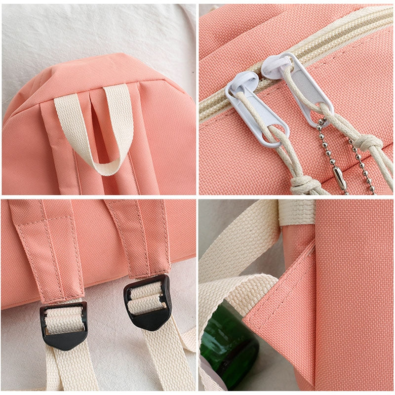 Kids Backpack With Lunch Box School Backpacks - Black Pink Green Book Bags For Boys Girls 5 Pcs Backpack Set Canvas Bookbag with Bear Pendant BookBag