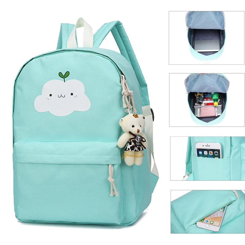 Kids Backpack With Lunch Box School Backpacks - Pink Grey Book Bags For Boys Girls Canvas Cute Kitty Backpack Set 4pcs Including Shoulder Backpack Handbag And Storage Bag
