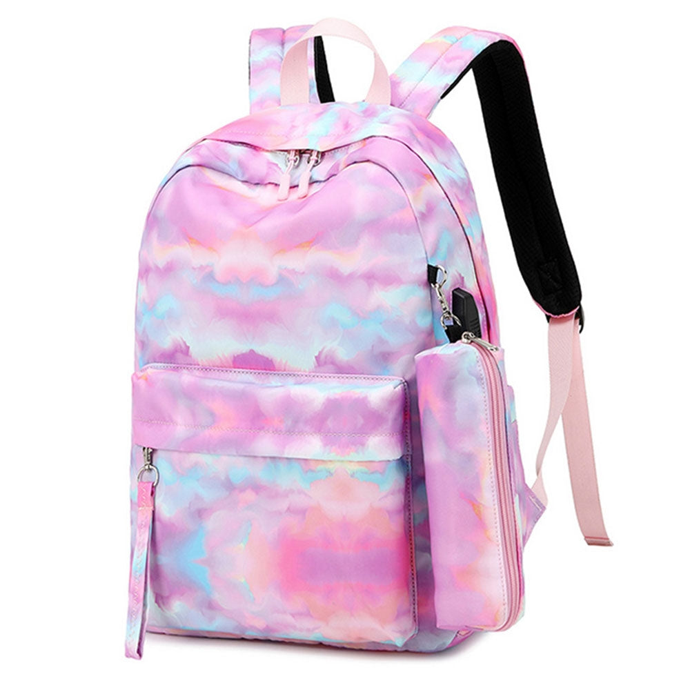 Kids Backpack With Lunch Box USB School Backpacks - Pink Grey Purple Book Bags For Boys Girls Trendy Lightweight Daypack