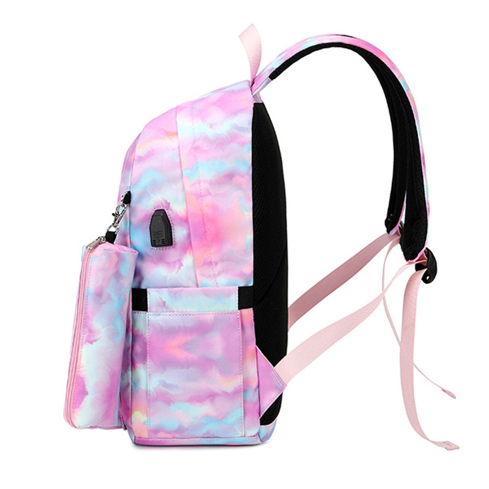 Kids Backpack With Lunch Box USB School Backpacks - Pink Grey Purple Book Bags For Boys Girls Trendy Lightweight Daypack