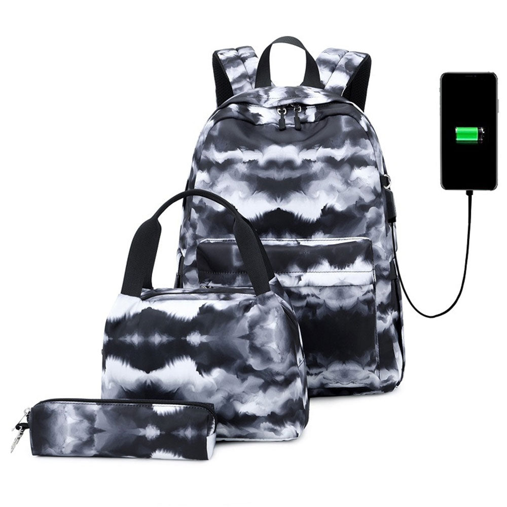 Kids Backpack With Lunch Box USB School Backpacks - Pink Grey Purple Book Bags For Boys Girls Trendy Lightweight Daypack
