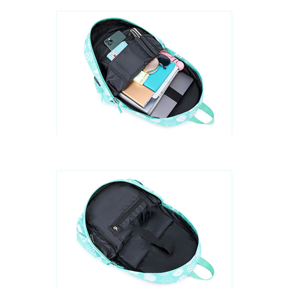 Kids Backpack With Lunch Box USB School Backpacks - Pink Black Green Book Bags For Boys Girls Cute Set With USB Charger Outdoor Leisure Daypack