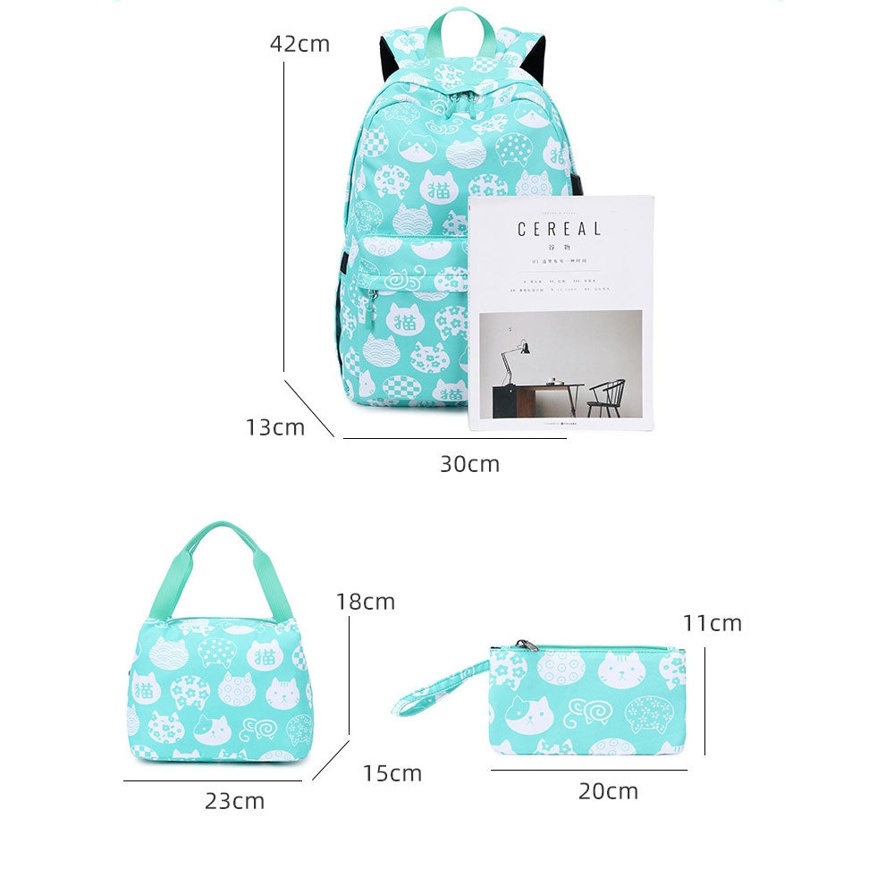 Kids Backpack With Lunch Box USB School Backpacks - Pink Black Green Book Bags For Boys Girls Cute Set With USB Charger Outdoor Leisure Daypack