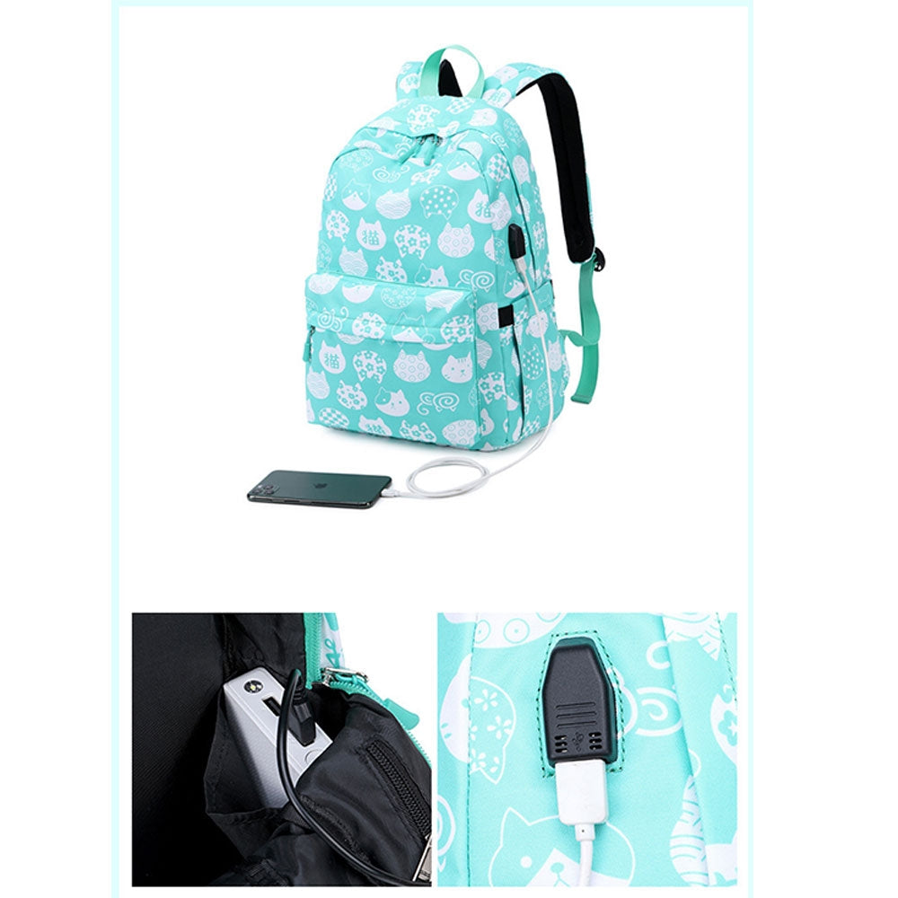 Kids Backpack With Lunch Box USB School Backpacks - Pink Black Green Book Bags For Boys Girls Cute Set With USB Charger Outdoor Leisure Daypack