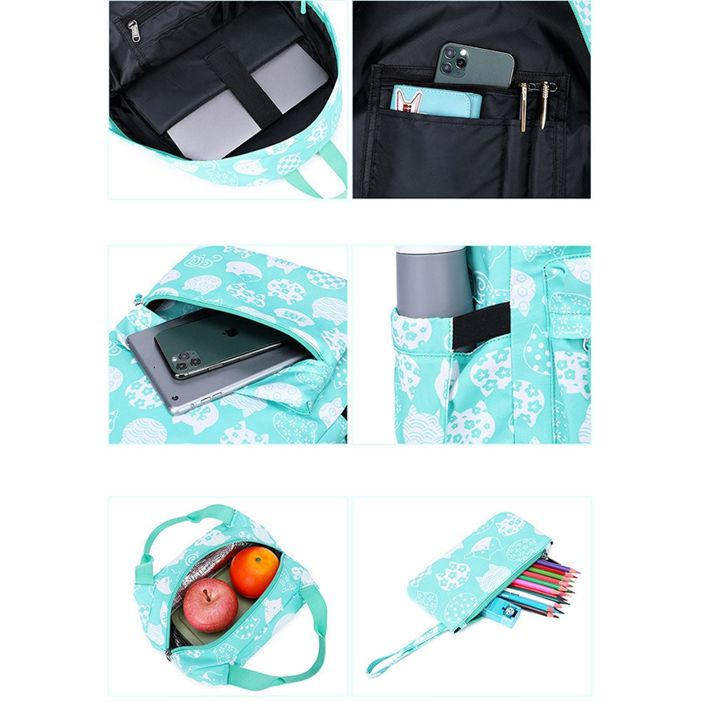 Kids Backpack With Lunch Box USB School Backpacks - Pink Black Green Book Bags For Boys Girls Cute Set With USB Charger Outdoor Leisure Daypack