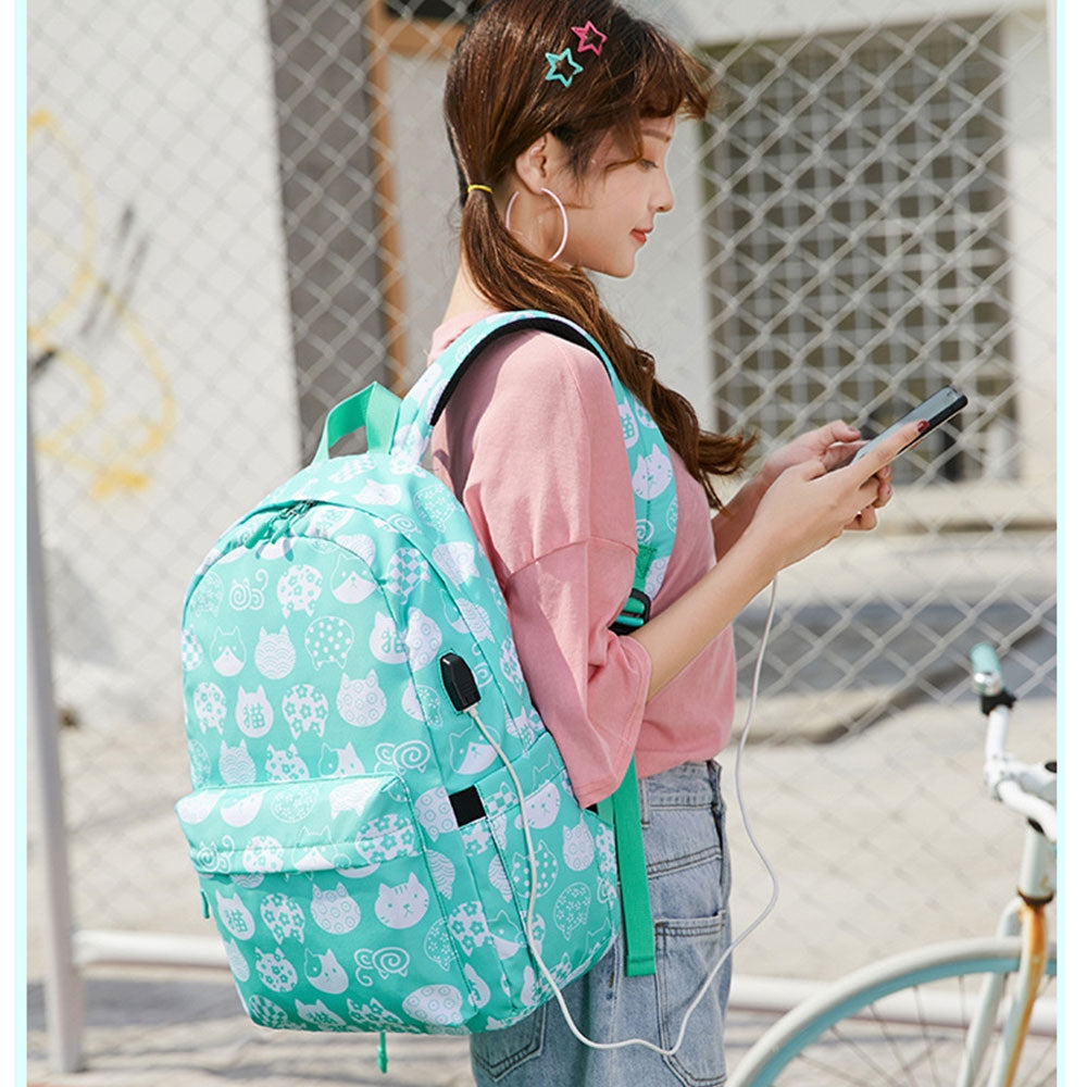 Kids Backpack With Lunch Box USB School Backpacks - Pink Black Green Book Bags For Boys Girls Cute Set With USB Charger Outdoor Leisure Daypack