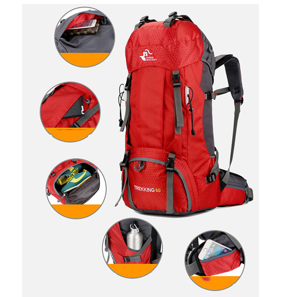 Ybackpacks Nylon Camping Backpack 60L Sports Travel Hiking Backpack Top Level