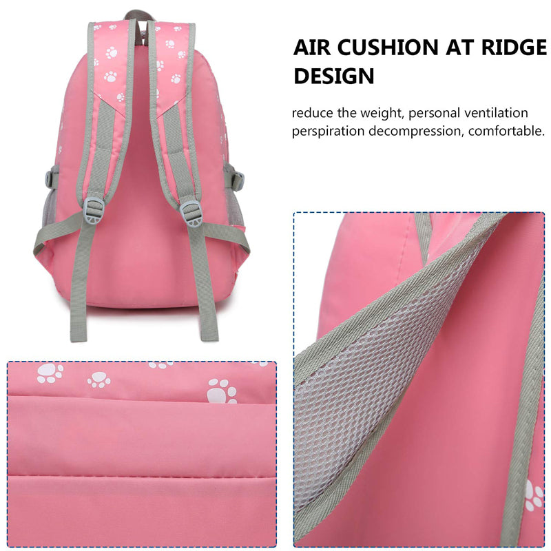 Durable 3 Pieces Backpack Set Dog Paw Prints Junior Schoolbag Bookbag for Teens Girls