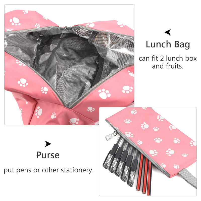 Durable 3 Pieces Backpack Set Dog Paw Prints Junior Schoolbag Bookbag for Teens Girls
