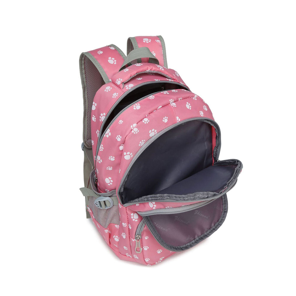 Durable 3 Pieces Backpack Set Dog Paw Prints Junior Schoolbag Bookbag for Teens Girls