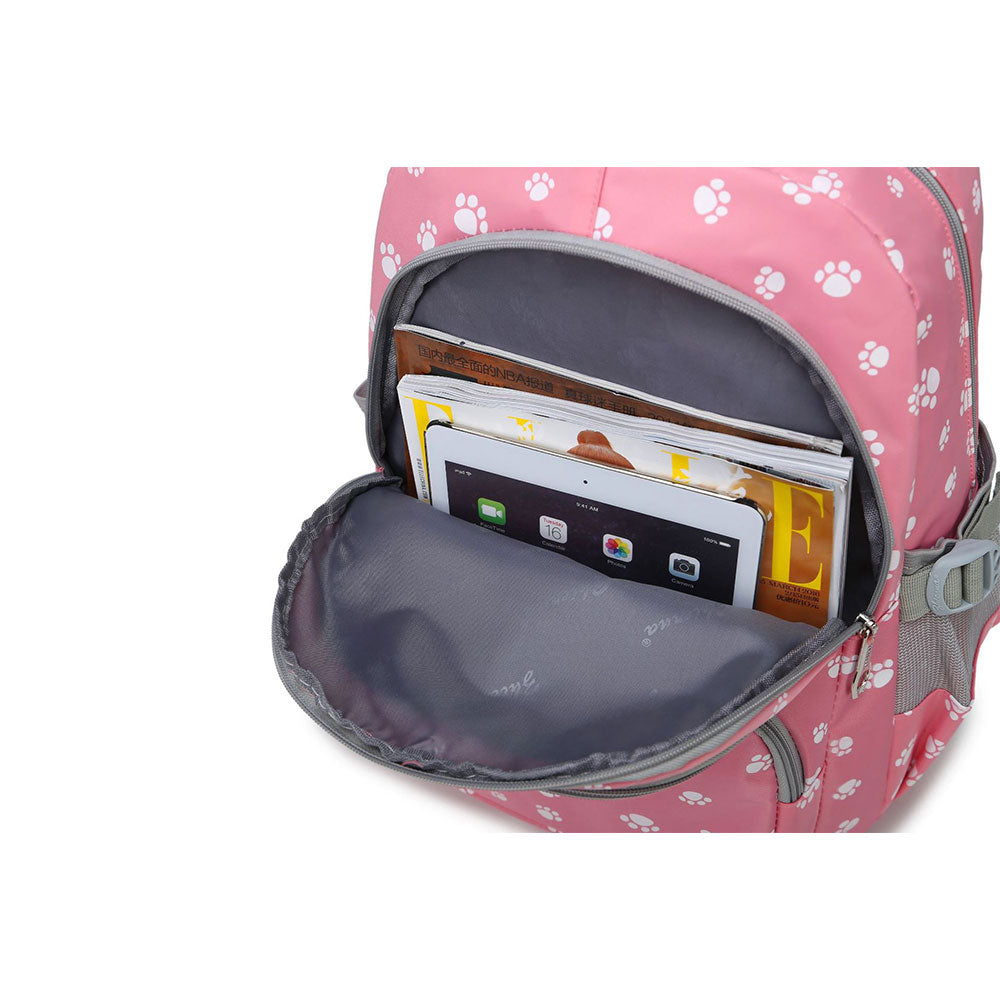 Durable 3 Pieces Backpack Set Dog Paw Prints Junior Schoolbag Bookbag for Teens Girls