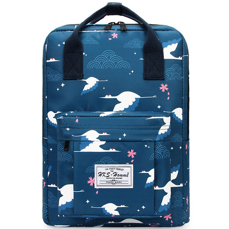 Simple Panda Crane Pattern Backpacks Girls Boys Anti-theft Bookbag