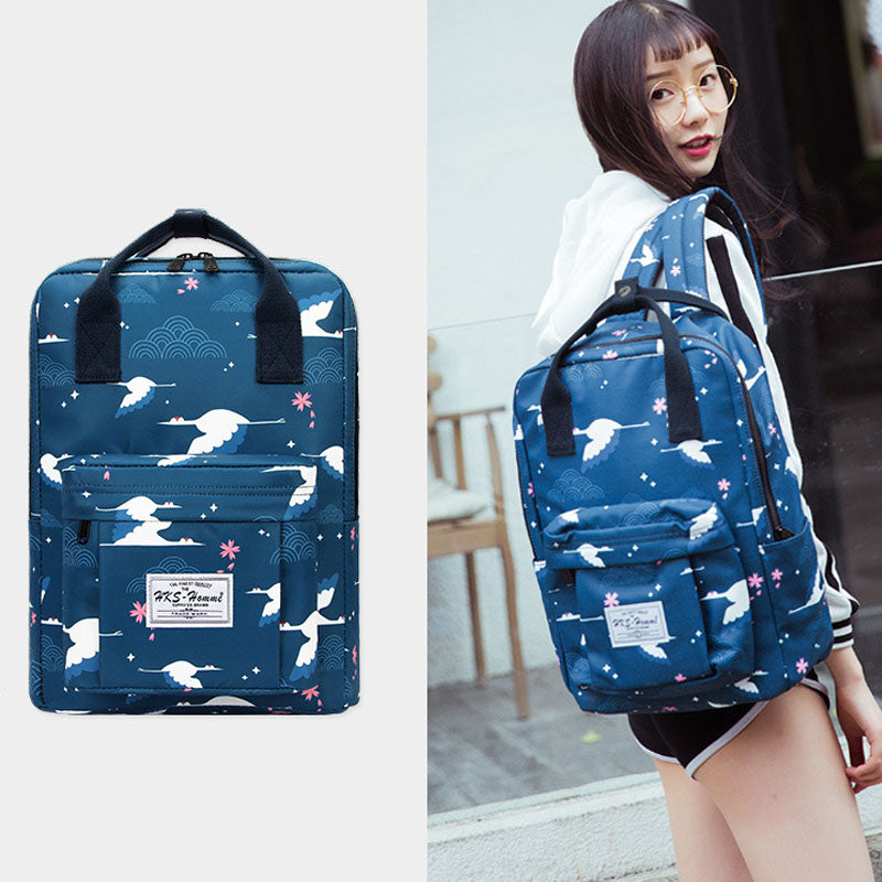 Simple Panda Crane Pattern Backpacks Girls Boys Anti-theft Bookbag