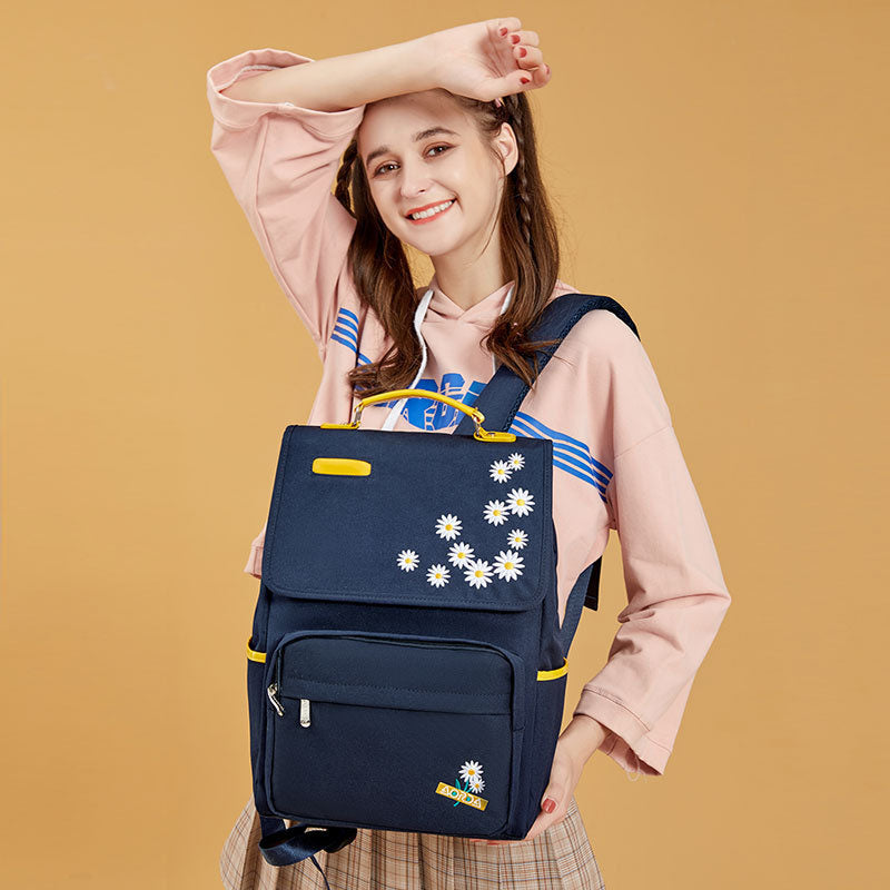 Daisy Embroidery Backpacks Girls Junior High School Student Schoolbag