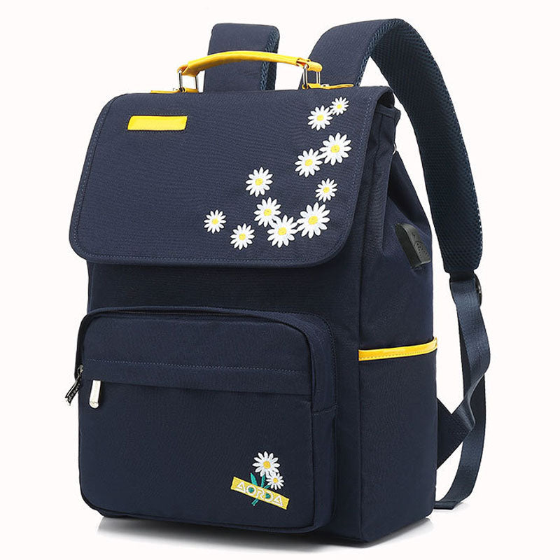 Daisy Embroidery Backpacks Girls Junior High School Student Schoolbag