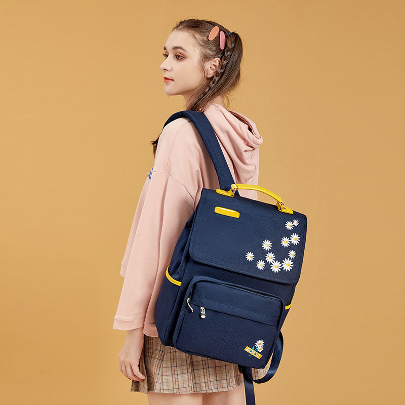 Daisy Embroidery Backpacks Girls Junior High School Student Schoolbag
