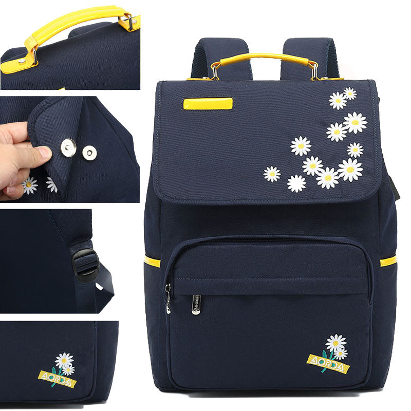 Daisy Embroidery Backpacks Girls Junior High School Student Schoolbag