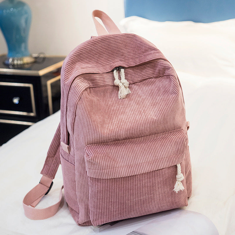 Large Capacity Corduroy Backpack Leisure Student Schoolbags