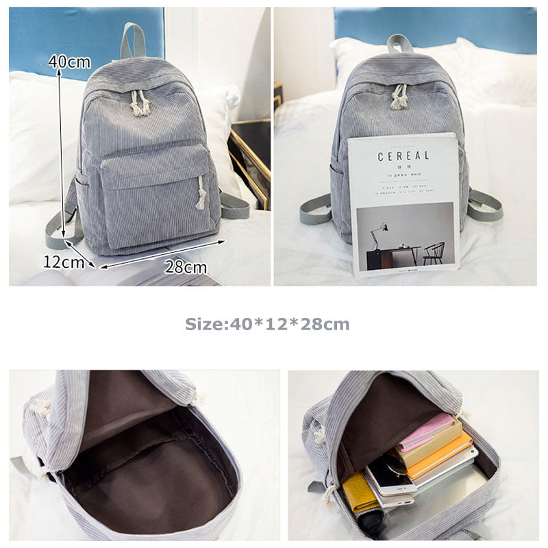 Large Capacity Corduroy Backpack Leisure Student Schoolbags