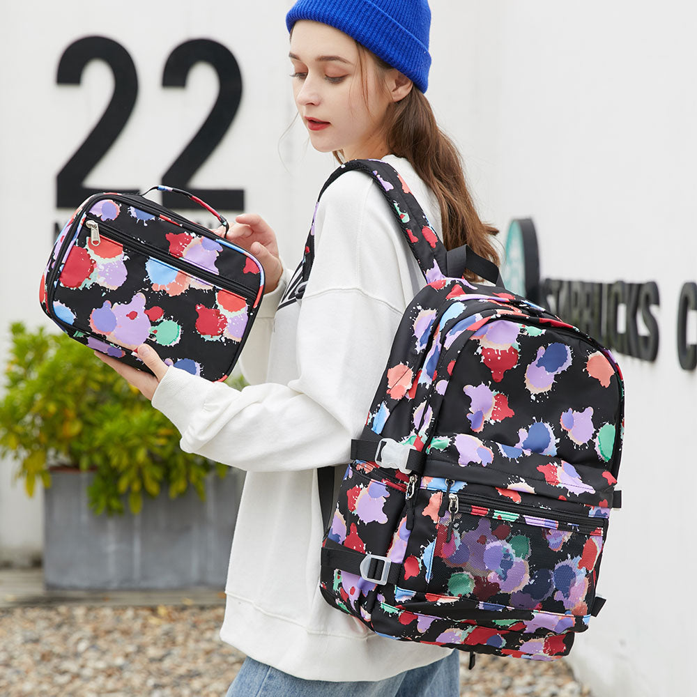 Girls' 3 Pieces Laptop Bookbag Cute Pringting Waterproof Backpack for School