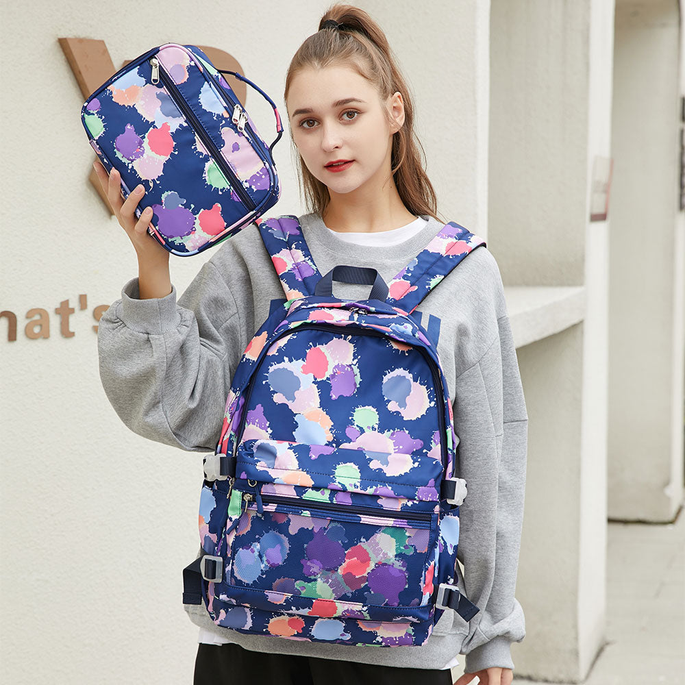 Girls' 3 Pieces Laptop Bookbag Cute Pringting Waterproof Backpack for School