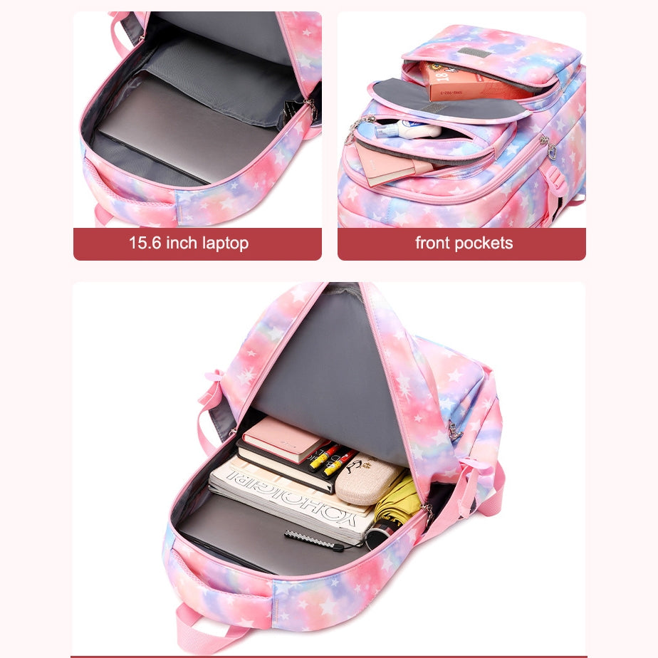 Star Printing Backpack Set Bookbag Kit for Primary/Middle School Durable Daypack